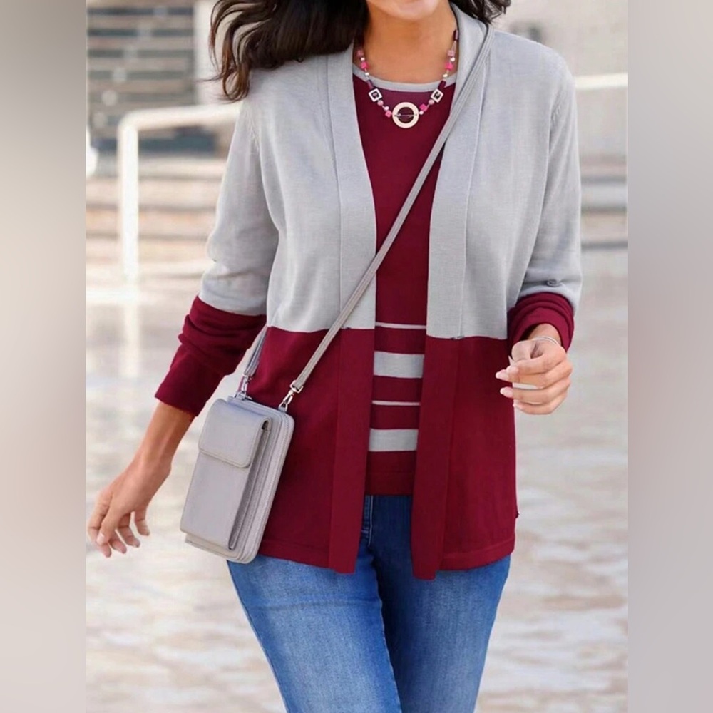 EMERY ROSE Plus Size Women's Color-Blocking Long Sleeve Cardigan Size 2XL/16